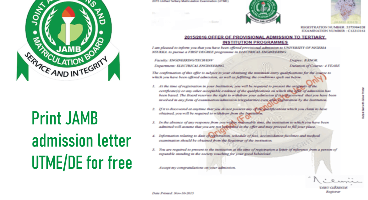 print JAMB admission letter