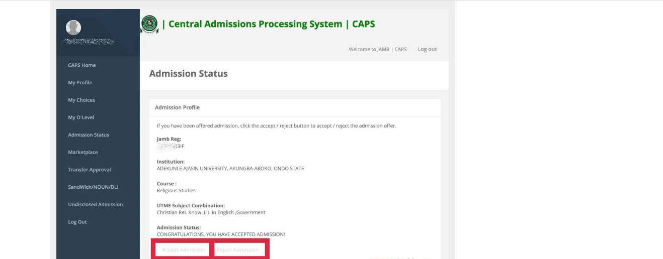 JAMB Admission Profile