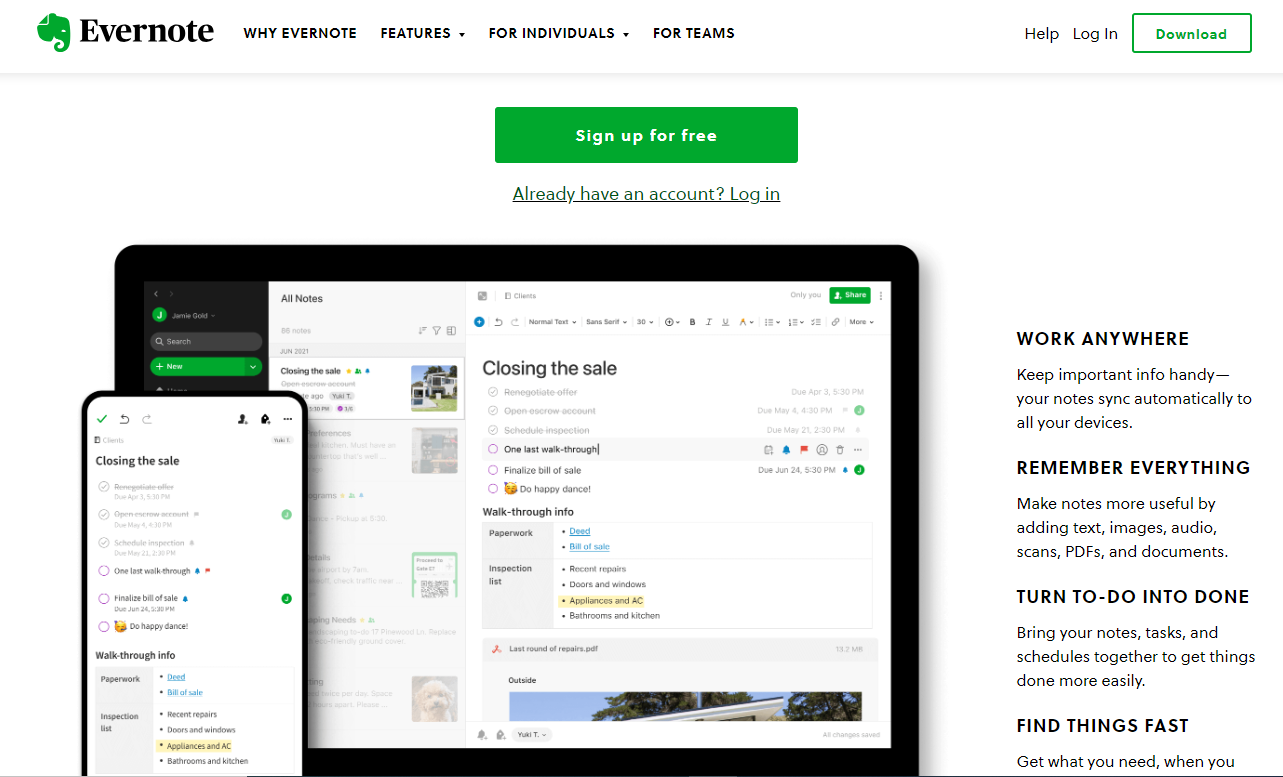 Evernote website