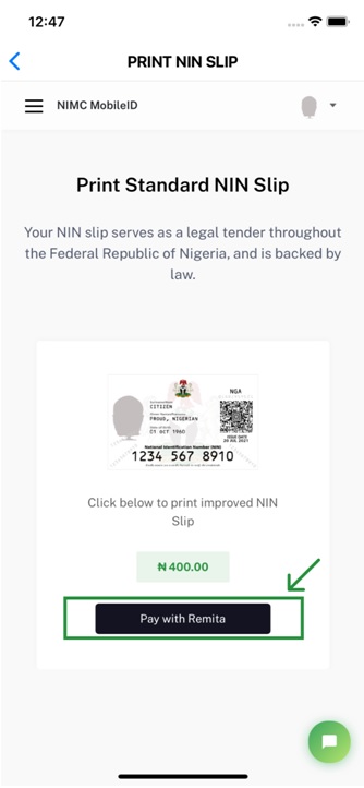 Pay with NIN slip