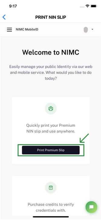Print NIN premium slip button